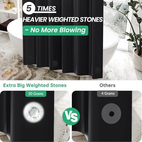 AmazerBath Stall Shower Curtain 36x72, Black Shower Curtain Plastic, Small Shower Curtain Liner Black Heavy Duty Thick PEVA, Walk in Shower Liner with 2 Weighted Stones and 6 Grommet Holes - color: Black, size: 36"W x 72"L (Pack of 1)