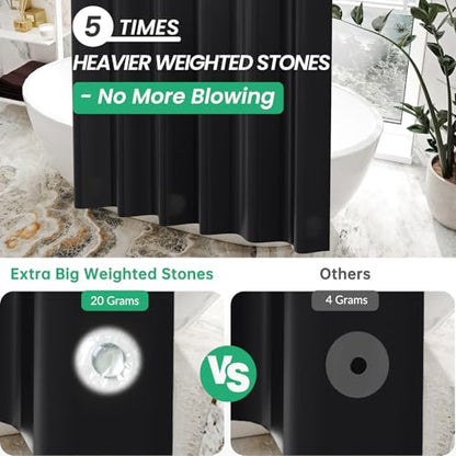 AmazerBath Stall Shower Curtain 36x72, Black Shower Curtain Plastic, Small Shower Curtain Liner Black Heavy Duty Thick PEVA, Walk in Shower Liner with 2 Weighted Stones and 6 Grommet Holes - color: Black, size: 36"W x 72"L (Pack of 1)