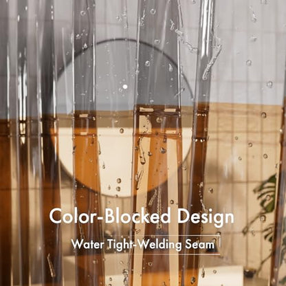 AmazerBath 100% EVA Shower Curtain Liner, 72 x 72 Inches Heavy Duty Shower Curtain and Liner 2-in-1 with 3 Clear Stones and 12 Brass Grommets, Color Block Soft Shower Liner - Gray & Amber - color: Rainbow Flip Amberstone
