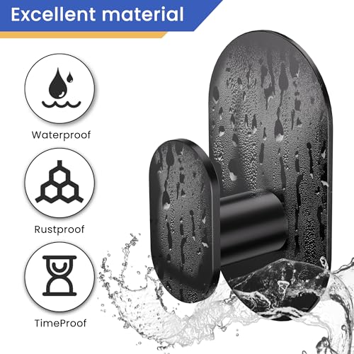 Aikzik Adhesive Towel Hooks - 4 Pack 26LB Extra Strong Heavy Duty Wall Hooks for Bathroom/Shower Door Hanging Coat, Robe, Towel, Dogs' Leads and Collars (Matte Black, Stainless Steel) - color: Black-4