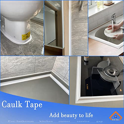 TOUSEA White 1.5"x10.5ft Peel and Stick Caulk Tape for Toilet, Tub, Kitchen | White or Clear Sealing Tape for Toilet, Tub, Sink, Bath Peel and Stick Backsplash - Renter Friendly, Easy Install - style: White-1.5IN-10.5FT-A
