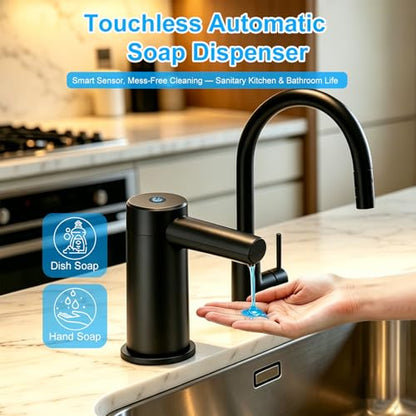 Automatic Touchless Dish Soap Dispenser for Kitchen Sink, Two Adjustable Dispensing Sink Soap Pumps, 38" Tube, Leak-Proof Plug-in, Built-in Fit for Bathroom Commercial (Black)