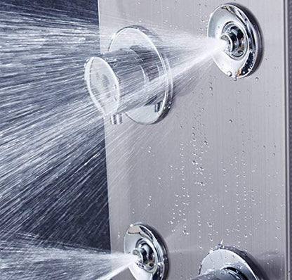 ELLO&ALLO Stainless Steel Shower Panel Tower System,LED Rainfall Waterfall Shower Head 6-Function Faucet Rain Massage System with Body Jets, Brushed Nickel
