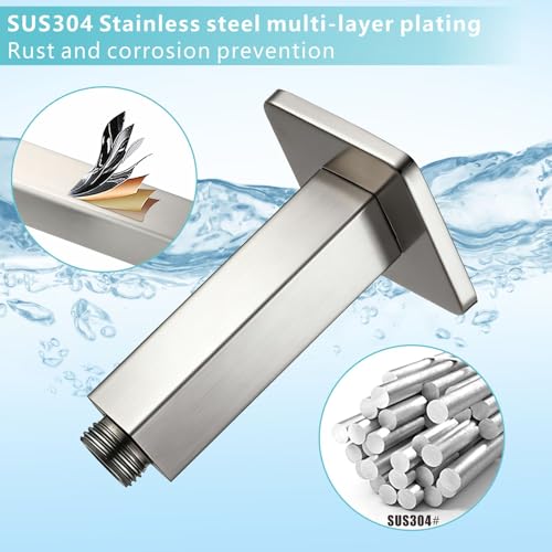 Ceiling Mounted Shower Arm with Flange, Universal Connection 1/2 NPT Straight, Made of Thicken Stainless Steel, Square Extension Arm for Fixed Rain Shower Head(4 Inch,Brushed Nickel) - color: Brushed Nickel, style: 4 Inch