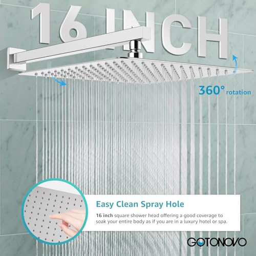 gotonovo Rainfall Bathroom Shower System Rain Shower Head and Handle Set Wall Mounted Shower Complete Combo Solid Brass Pressure Balancing Shower Mixer Valve 16 Inch Polished Chrome - color: Polished Chrome, size: 16 Inch