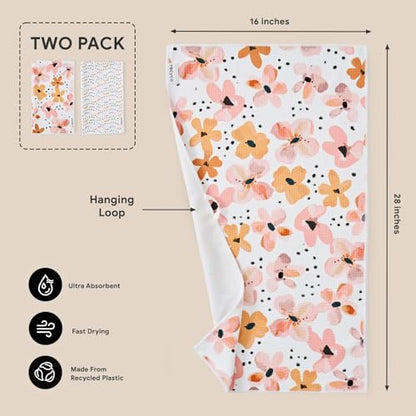 RECYCO Waffle Kitchen Towel Set of 2 - Quick Dry Microfiber Sustainable Dish Towels - Ultra Absorbent Reusable Cleaning Tea Towels - Lightweight Hand Towels,16”x 28”, Blossom Breeze - color: Blossom Breeze