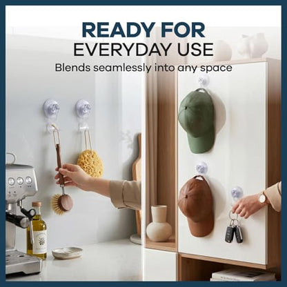 HOME&I Clear Suction Cup Razor Holder for Shower, 2 Pack Double Hook Bathroom Organizer, Quick Press-On Installation, Drill-Free Wall Mount for Razor, Loofah, Washcloth & Bath Accessories - style: Push Lock+Double Hook