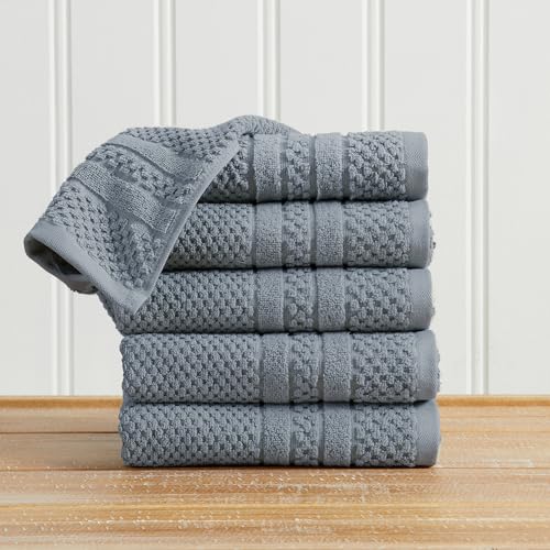 Great Bay Home 100% Cotton 6 Pack Hand Towel Set - Absorbent, Quick-Drying, Checkered Jacquard Bath Towels for Bathroom - Zero-Twist Fibers (Blue) - color: Blue, size: Hand Towel (Pack of 6)