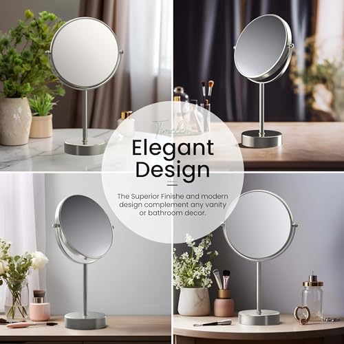 Free Standing Magnifying Makeup Mirror | Dual-Sided 1X/5X Magnification | 360° Rotating Vanity Mirror for Precise Grooming, Skincare & Beauty (Brushed Nickel, KMM103) - color: Brushed Nickel