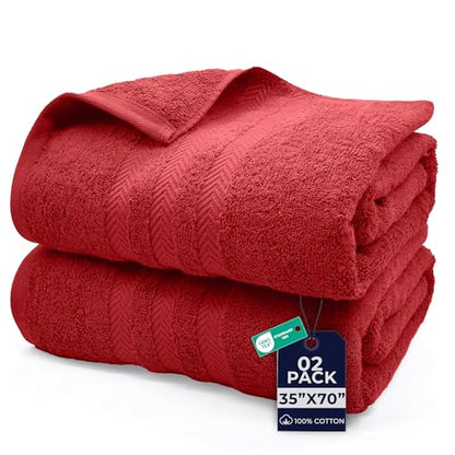DAN RIVER 2 Pack Bath Sheets Extra Large 35x70, Large Bath Towels for Adults, XL Oversized Heavy Duty Towel Set, 600 GSM 100% Ring Spun Cotton, Soft Quick Dry, Red - color: Red