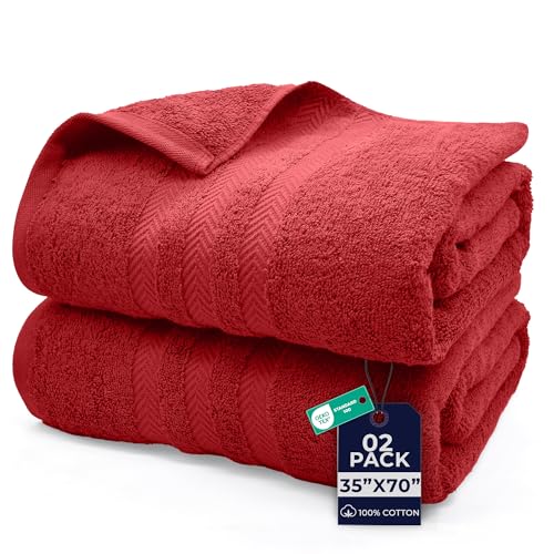 DAN RIVER 2 Pack Bath Sheets Extra Large 35x70, Large Bath Towels for Adults, XL Oversized Heavy Duty Towel Set, 600 GSM 100% Ring Spun Cotton, Soft Quick Dry, Red - color: Red