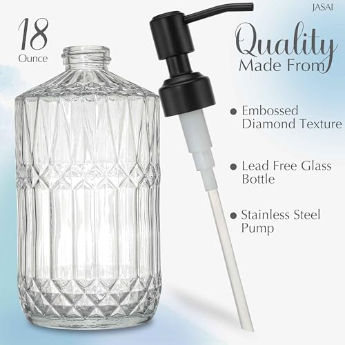 JASAI 18Oz Clear Glass Soap Dispenser with Black Rust Proof Pump | Refillable Kitchen soap Dispenser Thick Glass, Soap Dispenser Bathroom for Hand soap, Dish Soap, Lotion, Body Wash. - color: Clear-black Pump, style: Dazzle