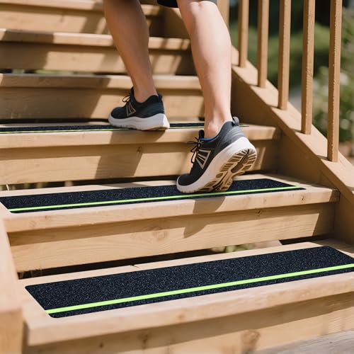 LifeGrip Anti Slip Traction Treads 15-Pack, 8" X 32" with Glow in Dark Stripe, Best Grip Tape Grit Non Slip, Outdoor Non Skid Tape, High Traction Friction Abrasive Adhesive for Stairs Step - color: Glow, size: 8" x 32"