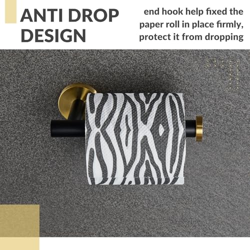 Toilet Paper Holder, Black & Gold, 304 Stainless Steel | Open-Side Roll Access, Raised End Stop, Space-Saving Design, Modern Bathroom Refresh, Small Bath & Guest Bath Use - color: Black & Gold