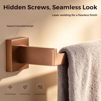 TRUSTMI Brushed Rose Gold 5-Piece Bathroom Hardware Set Wall Mount | SUS304 rose gold, laser-welded, 23.6" bar, 10.6" ring, 6.3" holder, 2 hooks, hardware included - color: Brushed Rose Gold