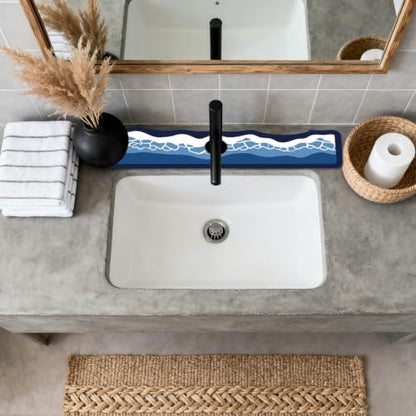 2Pcs Sea Waves Shape Kitchen Sink Splash Guard Faucet Mat Waves Pattern Faucet Mat For Bathroom Kitchen 5.51x23.62In - color: Sea Waves Shape