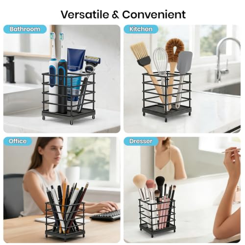 BOTEMY Toothbrush Holders with Quick Drying Mat—Black Toothbrush and Toothpaste Holder for Bathroom—Upgrade 3 Slots Openwork Design Bathroom Counter Organizer for Electric Toothbrush,Razor,Toothpaste - size: Medium