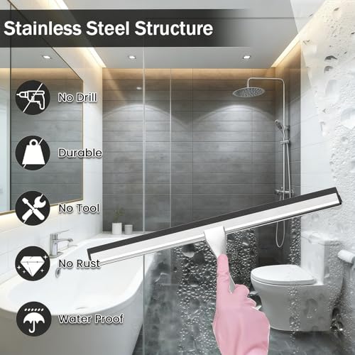 Stainless Steel Squeegee for Streak-Free Cleaning – Perfect for Shower Doors, Bathroom Tiles, Windows & Auto Glass (Silver) - color: Silver