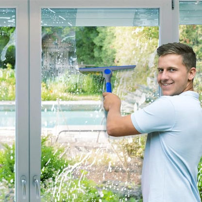 10" Heavy Duty Blue, Grey Window Cleaning Squeegee, Handheld Squeegee for Glass Doors, Windows, Car Windshields & More - color: Blue