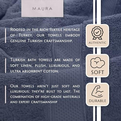 MAURA Indigo Blue Extra Large Turkish Cotton Luxury Bath Towels Set of 4. Ultra-Soft, Thick & Plush Towels for Bathroom - Denim Blue - color: Denim Blue, size: Bath Towel (4-Pack)