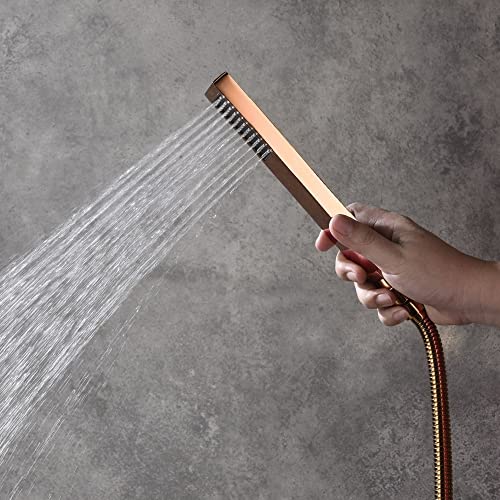 Cascada 12” Square Shower System (Wall Mounted) with Single Handle & square knob, 2 Functions (Rainfall & Handheld) (Rose Gold) - color: Rose Gold