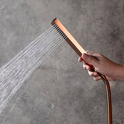 Cascada 12” Square Shower System (Wall Mounted) with Single Handle & square knob, 2 Functions (Rainfall & Handheld) (Rose Gold) - color: Rose Gold
