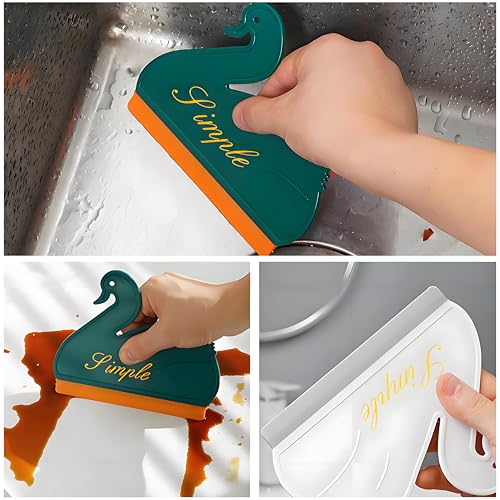 Squeegee Bathroom Glass Door Cleaning Scraper with Hanging Hook, Silicone Mini Kitchen Countertop Squeegee, Water Wiper Scraper for Sink Tiles Cleaning Tools (Swan 2PCS) - color: Swan 2pcs