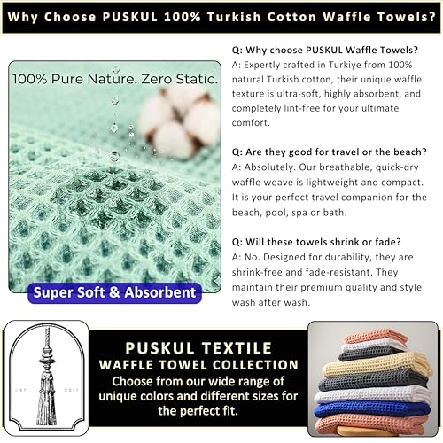 PÜSKÜL 2-Piece Natural 100% Turkish Cotton Waffle Bath Towels Extra-Large | Pink Powder 32x63" Bath Sheet Towel Light Soft Absorbent Quick-Dry Lint-Free Premium Honeycomb Weave Oeko-Tex Made in Turkiye - color: Pink Powder, size: Bath Towels - Pack of 2