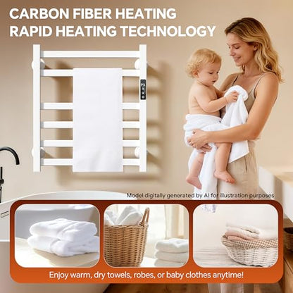 Electric Towel Warmer Wall Mounted, Heated Towel Rack with Intelligent Timer & Temperature Control, Plug-in or Hardwired, Left/Right Compatible, 21 Inch, White - color: White, size: 21 Inch