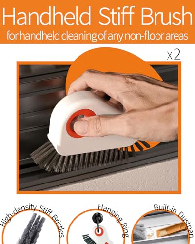 Window Sill Cleaner Tool, Sliding Door Track Cleaner, 8-Piece Brush Kit | Hard Bristle, Crevice and Sponge Brushes with Replacement Heads for Window Grooves, Shower Tracks, Grout, Sinks and Vents