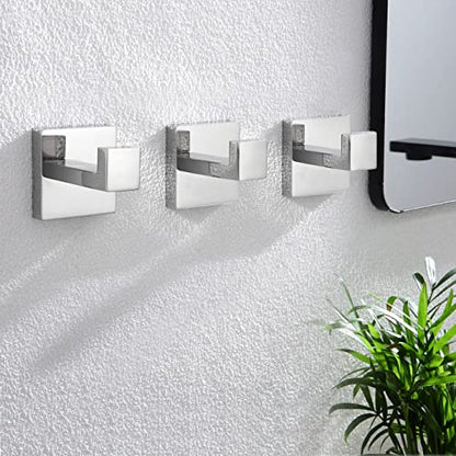 KOKOSIRI Bathoom Towel Hook Wall Mount Square Bath Robe Hook Coat Hook Kitchen Garage Heavy Duty SUS 304 Stainless Steel 3 Pack Polished Chrome B1010CH-P3 - color: Polished Chrome, size: 3 Pack