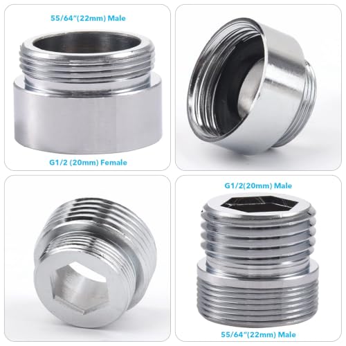 Sink Faucet Valve Brass 3-Way Diverter Splitter M22-M24 G1/2 Adaptor - color: Metal Sliver with 3 Adapters