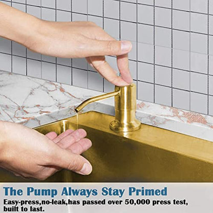 Soap Dispenser for Kitchen Sink (Gold),Built in Design Sink Soap Dispenser, Refill from The Top, Stainless Steel Kitchen Soap Pump with 10 fl.oz Bottle (300ml) - color: Gold, style: Antique