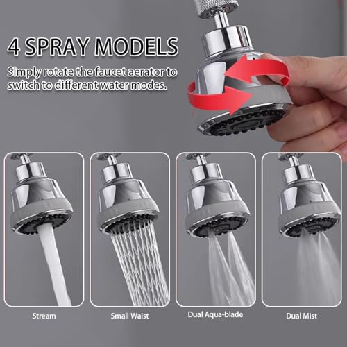 Faucet Aerator Faucet Sprayer Attachment, Kitchen Faucet Head Replacement with 4 Spray Modes, 360° Swivel Faucet Extender Anti-Splash Sink Sprayer Faucet Nozzle Head (Diamond, Silver) - color: Silver, style: Diamond