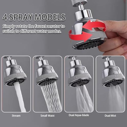 Faucet Aerator Faucet Sprayer Attachment, Kitchen Faucet Head Replacement with 4 Spray Modes, 360° Swivel Faucet Extender Anti-Splash Sink Sprayer Faucet Nozzle Head (Diamond, Silver) - color: Silver, style: Diamond