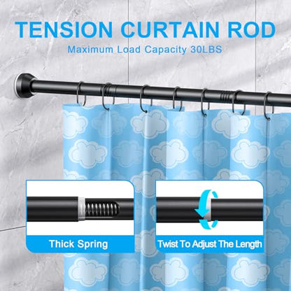 TEECK Shower Curtain Rod, 32-79 inch Adjustable Tension Spring, 1 Inch Shower Curtain Rod Tension, Anti-Slip, Rust-Proof, No Drilling, for Bathroom, Black - color: Black, size: 32-79 Inches