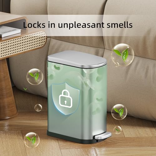 KSSKSS 2.6 Gallon/10L Slim Stainless Steel Bathroom Trash Can with Soft Close Lid, for Narrow Spaces,Bathroom, Bedroom (Silver) - color: Silver