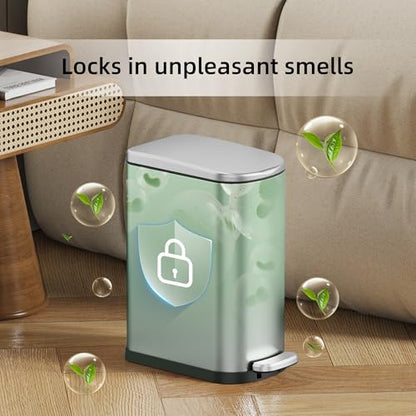 KSSKSS 2.6 Gallon/10L Slim Stainless Steel Bathroom Trash Can with Soft Close Lid, for Narrow Spaces,Bathroom, Bedroom (Silver) - color: Silver