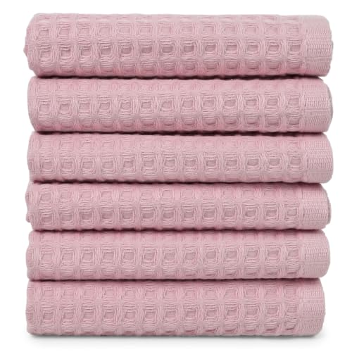 Cleanbear Pink Washcloths, 6 Pack Cute Waffle Cotton for Bathroom Dorm | 13 x 13 Inches Soft Quick Dry Absorbent Washcloths for Face Body Self Care Spa Room College Dorm Travel - color: Pale-pink