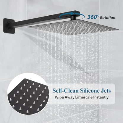 Matte Black Square Shower Head with Handheld Set, Rainfall Shower System Modern Wall Mounted Shower Faucet for Bathroom 10 inch (With Shower Valve) - color: Matte Black, style: 2 Setting-10in