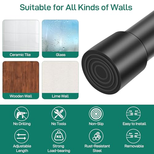 Shower Curtain Rod, No Drill Spring Tension Curtain Rods for Windows, Bathroom, Closet, Non-Slip, Anti-Rust, 0.63" Diameter,16WU15-54BLKx1 - color: black, size: 16"-54" 1pcs