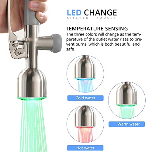 Fapully Commercial Kitchen Faucets with Pull Down Sprayer Brushed Nickel | Kitchen Sink Faucet with Soap Dispenser and Deck Plack,Single Handle 4 Hole Faucet for Kitchen Sink, 360° Swivel - color: Brushed Nickel, style: Rustic