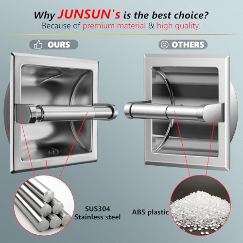 JunSun Polished Chrome Recessed Toilet Paper Holder Stainless Steel Toilet Paper Roll Holder Tissue Holder Modern Tissue Roll Dispenser Square Jumbo Mega Roll Holder - Rear Mounting Bracket Included - color: Polished Chrome