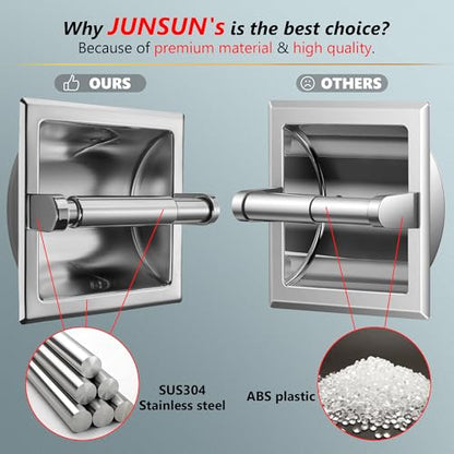JunSun Polished Chrome Recessed Toilet Paper Holder Stainless Steel Toilet Paper Roll Holder Tissue Holder Modern Tissue Roll Dispenser Square Jumbo Mega Roll Holder - Rear Mounting Bracket Included - color: Polished Chrome