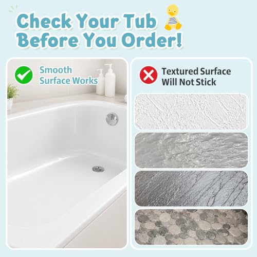 Baby Bath Mat for Tub Non Slip Kids, BPA Free Extra Long Bathtub Mat 40x16 with Drain Holes and 200 Suction Cups, Non Toxic Machine Washable Toddler Bath Mat, Eco-Friendly Certified - color: Light Blue Summer Duck