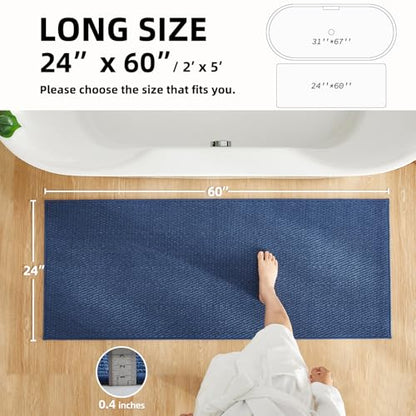 TYUU Bathroom Runner Rug, Long Bath Mat Washable Thin Quick Dry Low Pile Bathroom Runner Rugs 24 x 60 Non Slip, Navy Blue 24"x60" - color: Navy Blue, size: 2' X 5' (Runner)