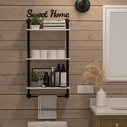 3 Tier Wall Shelves Over Toilet Rustic Industrial Floating Shelf - color: White, size: 3 tier
