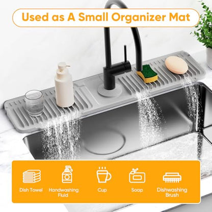 24'' Folding Faucet Mat for Kitchen Sink Splash Guard[7° Slope Fast Self-draining][Snap Lock Fit] Kitchen Sink Faucet Mat Splash Guard Kitchen Sink Area Water Splash Guard Behind Faucet Draining Mat - color: Light Gray, size: 24" x 5.5"
