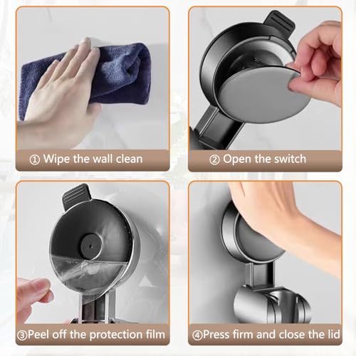 Resdenio Shower Head Holder - Strong Suction Cup No Drilling Showerhead Bracket Waterproof Handheld Shower Holder, Adjustable Wand Holder for RV, Kids, Bathroom (Black) - color: Black