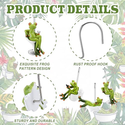 Roowest 12 Pcs Frog Shower Curtain Rings, Green Cute Stainless Steel | Rust Resistant Bathroom Accessories, Decorative Hangers for Farmhouse Rustic Decor, Durable Hooks for Winter Bathroom - style: Green Frog